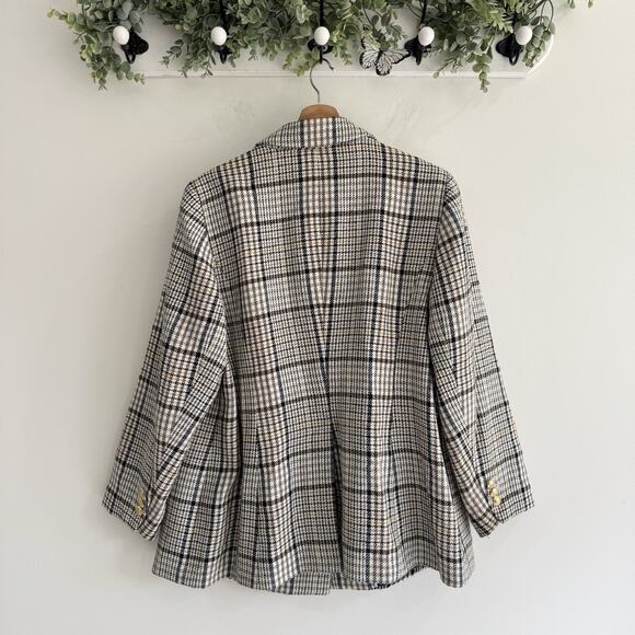 Talbots Plus Size Blue Brown Herringbone Double Breasted Blazer 16W - Picture 4 of 4